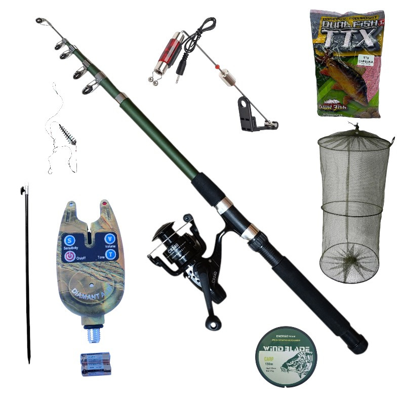 Set lanseta telescopica Knight 3 m, mulineta CB 240, nada si accesorii